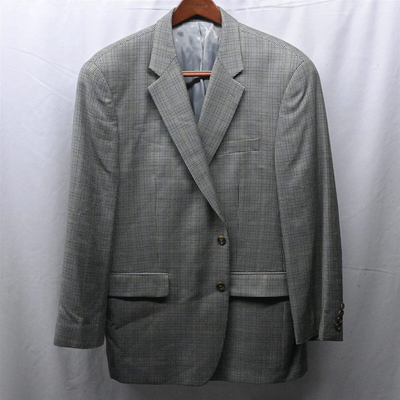 Chaps 44R Brown Blue Houndstooth‎ 2 Button Blazer Suit Jacket Sport Coat - Picture 1 of 10